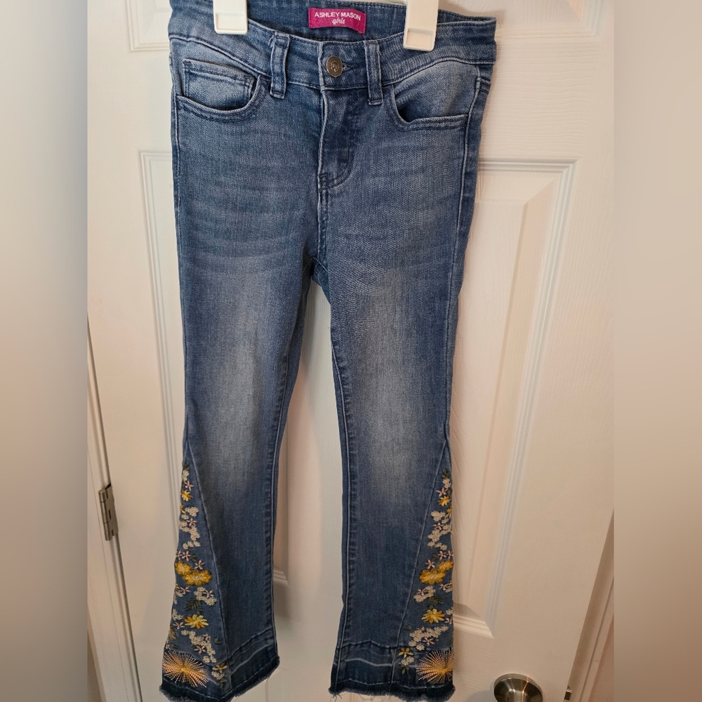 Ashley Mason Blue Jeans with Yellow Floral Embroidery